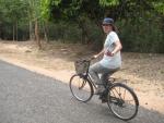 Heather gives a wave from her bike