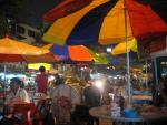 street stall dinner under the umbrellas