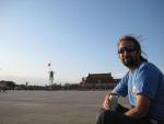 grabbing a quick beer in Tianamen Square